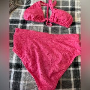 Pink Floral Lace Bikini Set